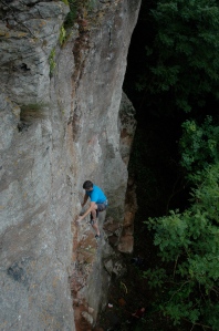 Matt Cooper making an early ascent of Bob Handhold.