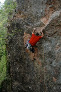 The side wall offers very different climbing - Mark McManus on Billy Crystal Cluster.